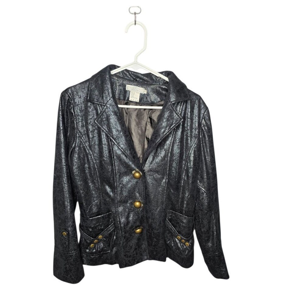 Textured Black Y2K Edgy Black Jacket Studded Bikercore